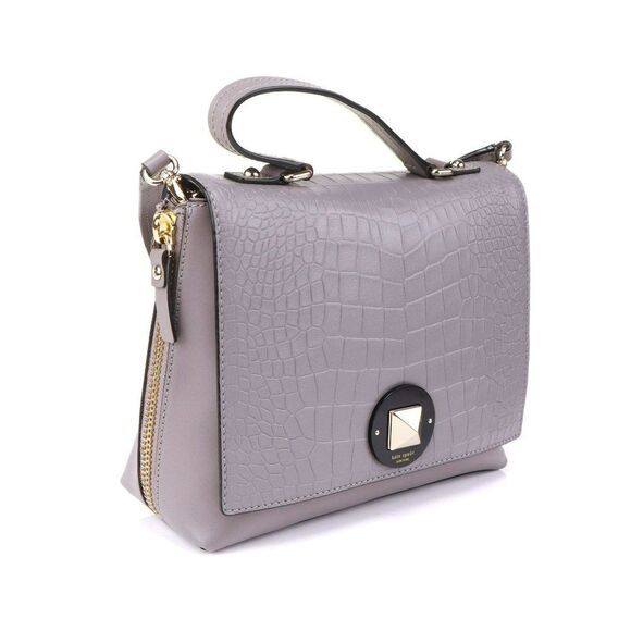 NWT Kate Spade Varick Street ABBIE Croc Satchel Gray - Picture 5 of 11